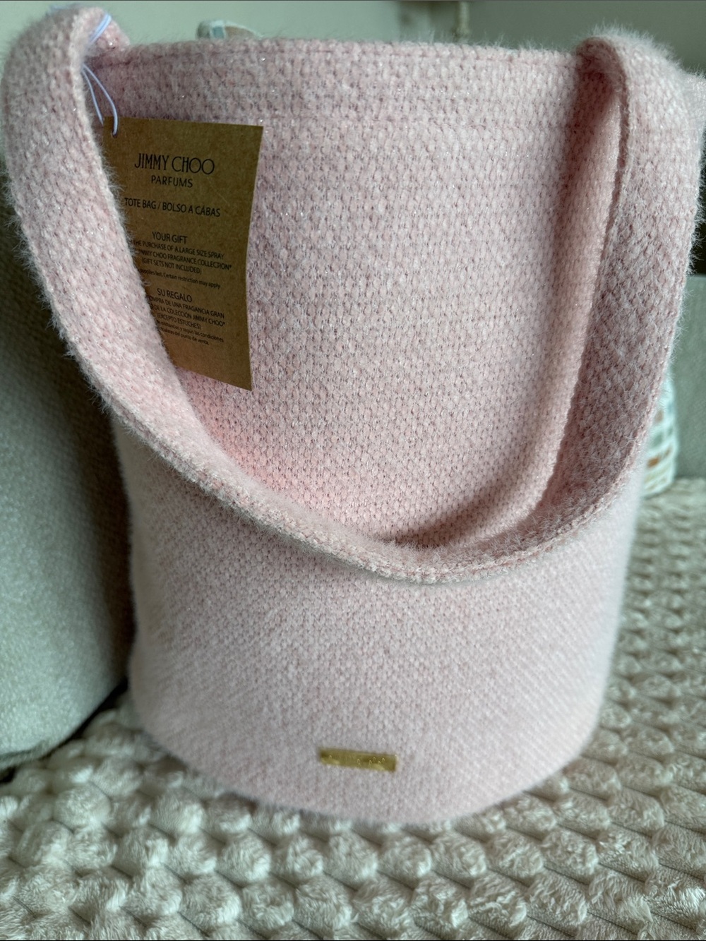 Jimmy Choo Pink Knit Shoulder Bag with Gold Plaque